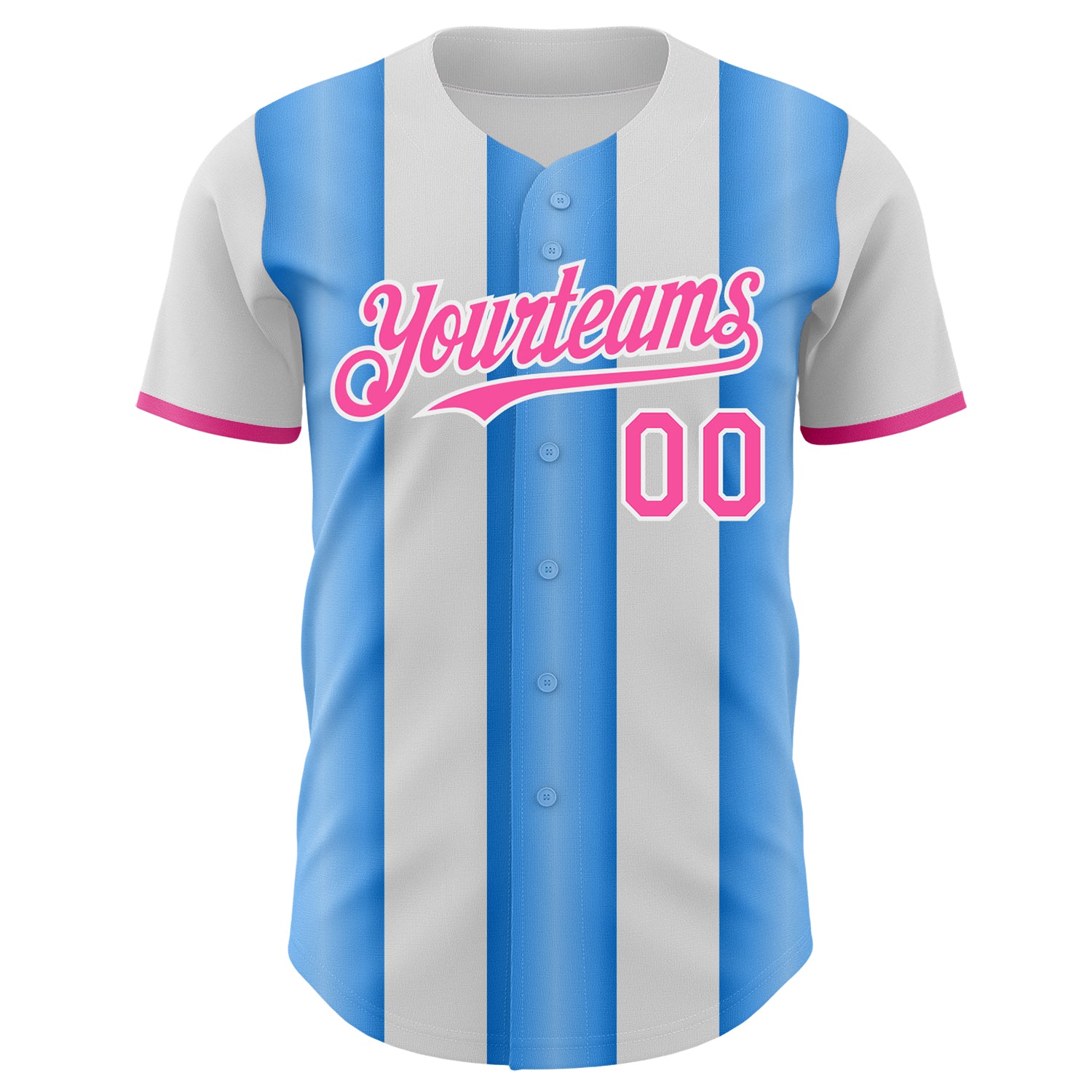 Custom White Pink-Electric Blue Gradient Vertical Stripe Argentina Style Authentic Baseball Jersey view 2