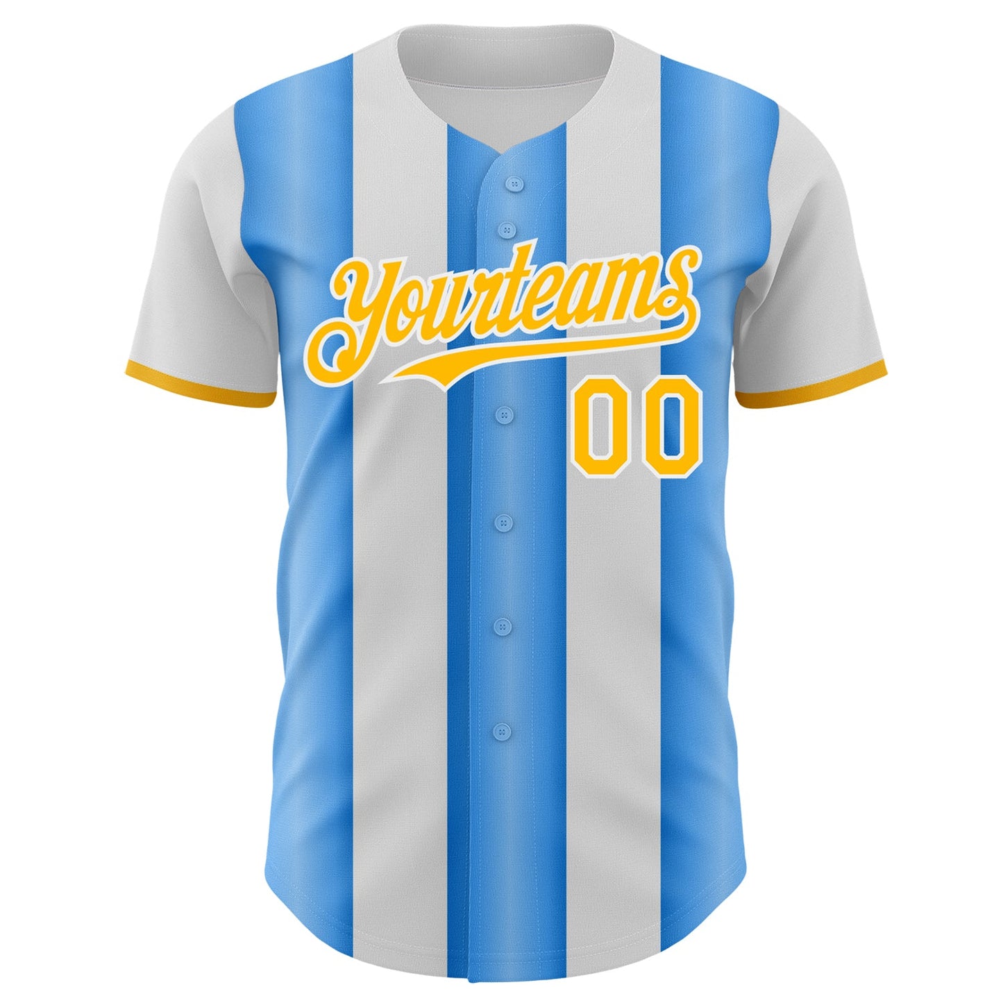 Custom White Gold-Electric Blue Gradient Vertical Stripe Argentina Style Authentic Baseball Jersey view 2