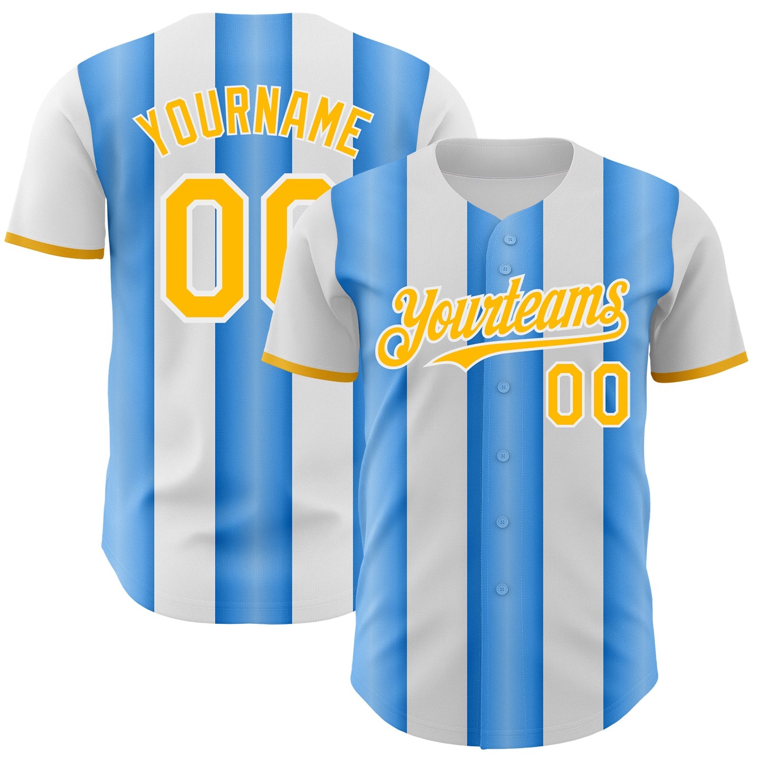 Custom White Gold-Electric Blue Gradient Vertical Stripe Argentina Style Authentic Baseball Jersey - Main View