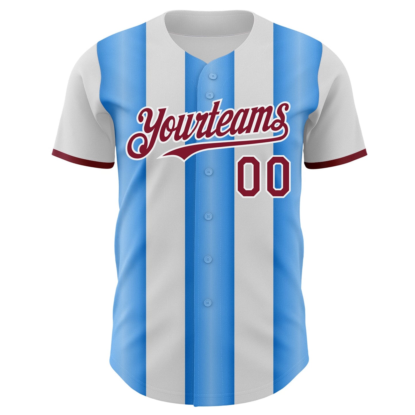 Custom White Crimson-Electric Blue Gradient Vertical Stripe Argentina Style Authentic Baseball Jersey view 2
