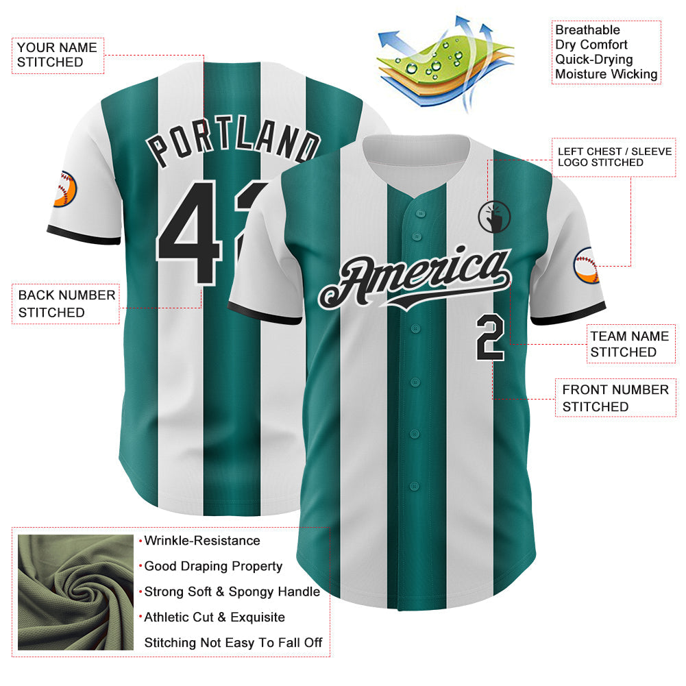 Custom White Black-Midnight Green Gradient Vertical Stripe Argentina Style Authentic Baseball Jersey view 3