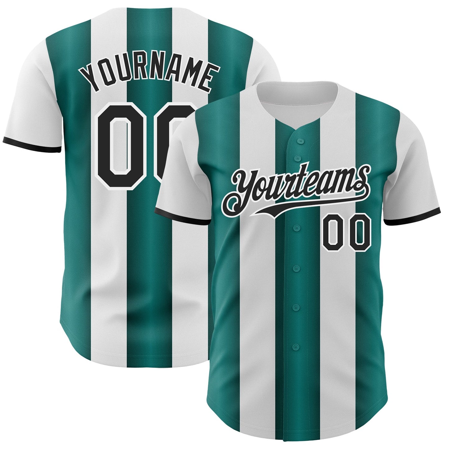 Custom White Black-Midnight Green Gradient Vertical Stripe Argentina Style Authentic Baseball Jersey - Main View