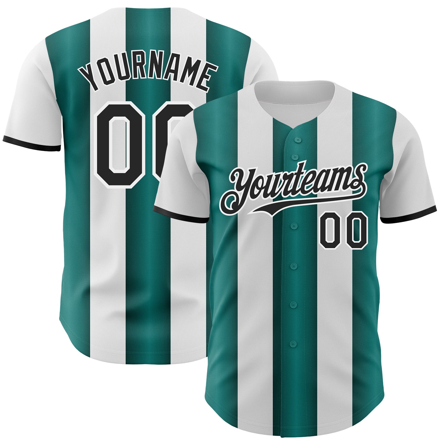 Custom White Black-Midnight Green Gradient Vertical Stripe Argentina Style Authentic Baseball Jersey - Main View