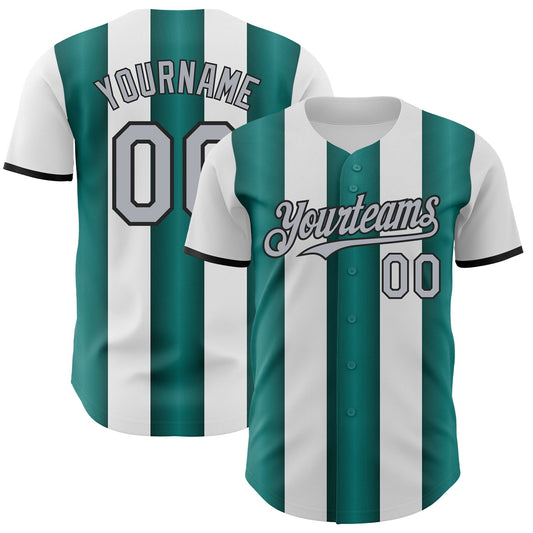 Custom White Gray Midnight Green-Black Gradient Vertical Stripe Argentina Style Authentic Baseball Jersey - Main View