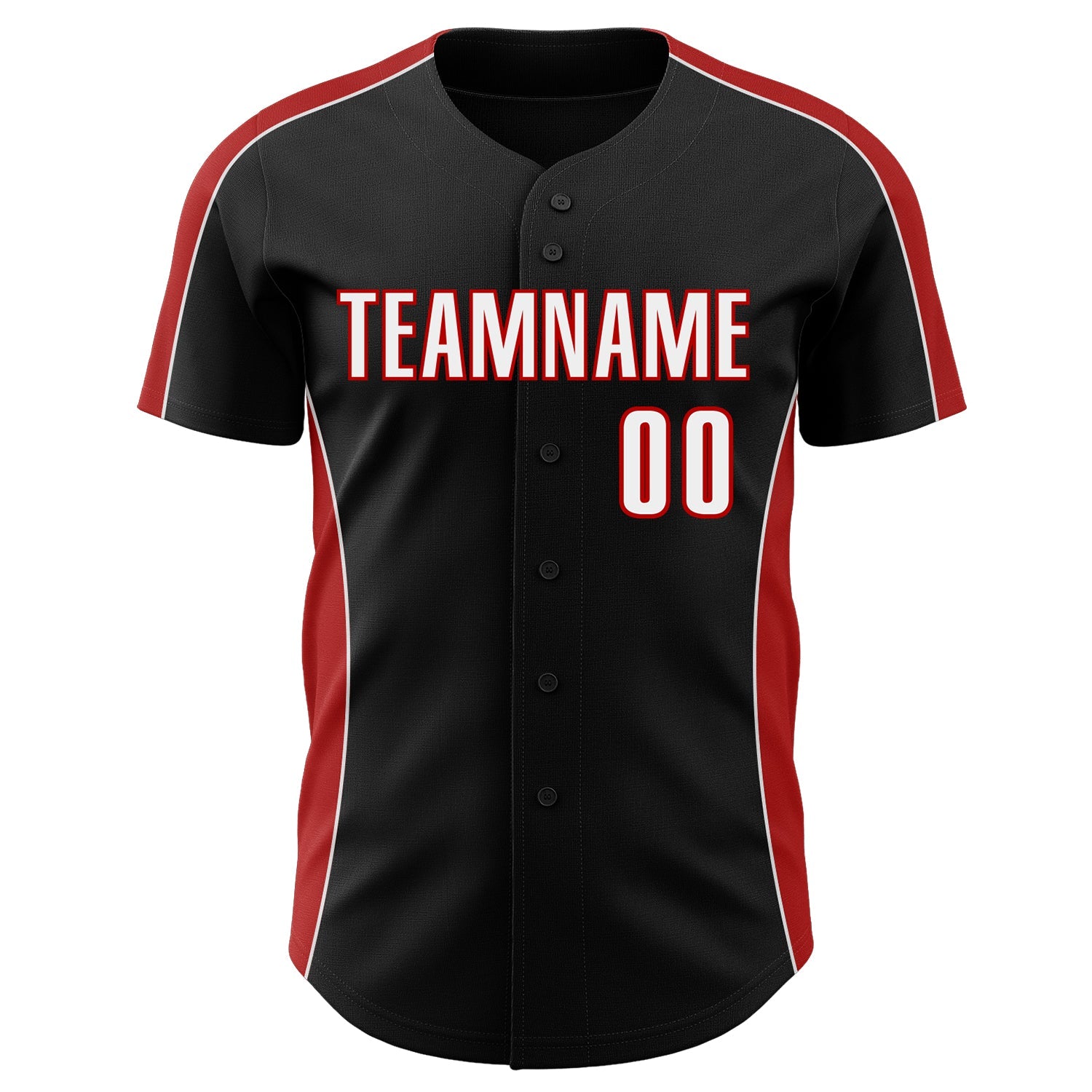 Custom Black White-Red Classic Color Block Side Panel Stripe Authentic Baseball Jersey view 2