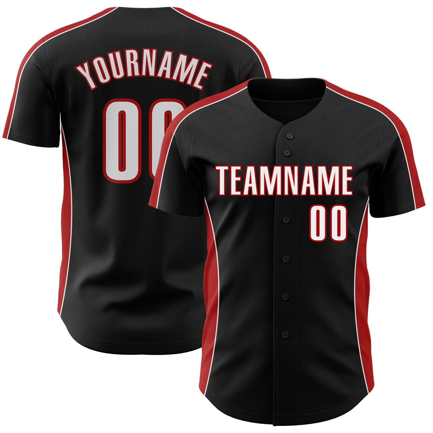 Custom Black White-Red Classic Color Block Side Panel Stripe Authentic Baseball Jersey - Main View