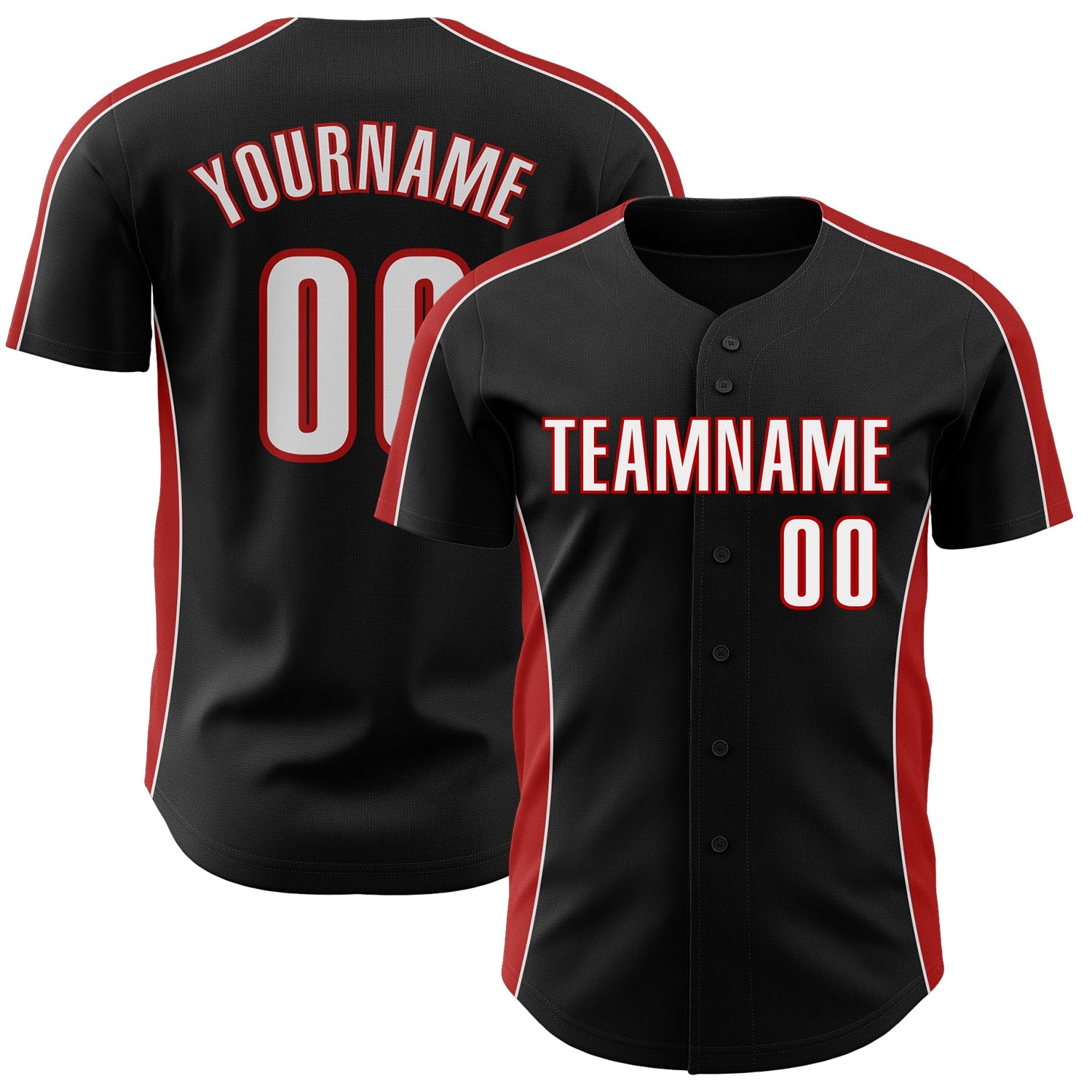 Custom Black White-Red Classic Color Block Side Panel Stripe Authentic Baseball Jersey - Main View