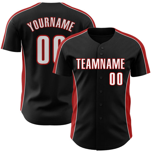 Custom Black White-Red Classic Color Block Side Panel Stripe Authentic Baseball Jersey - Main View