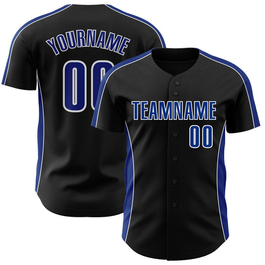 Custom Black Royal-White Classic Color Block Side Panel Stripe Authentic Baseball Jersey - Main View