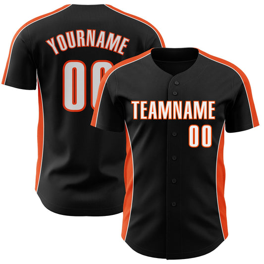 Custom Black White-Orange Classic Color Block Side Panel Stripe Authentic Baseball Jersey - Main View
