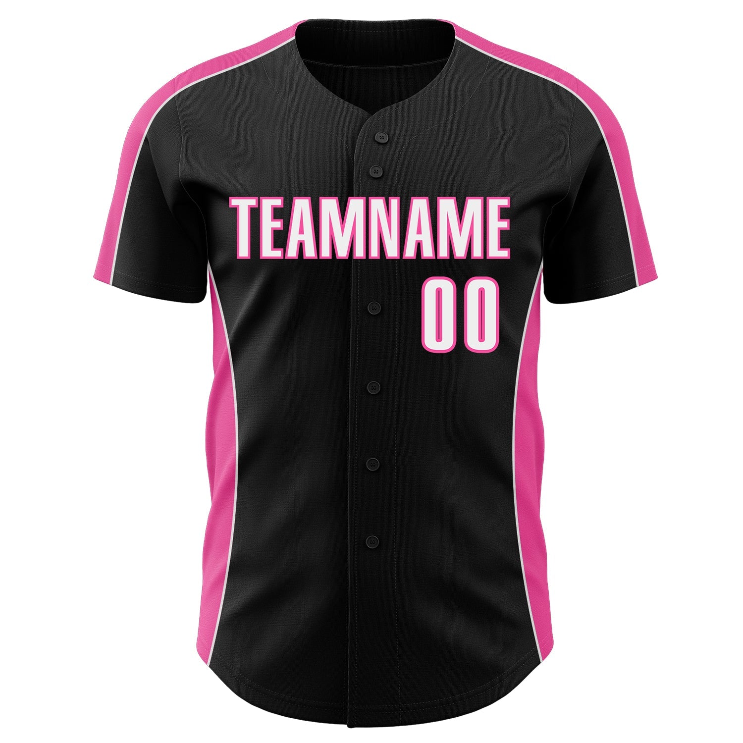 Custom Black White-Pink Classic Color Block Side Panel Stripe Authentic Baseball Jersey view 2