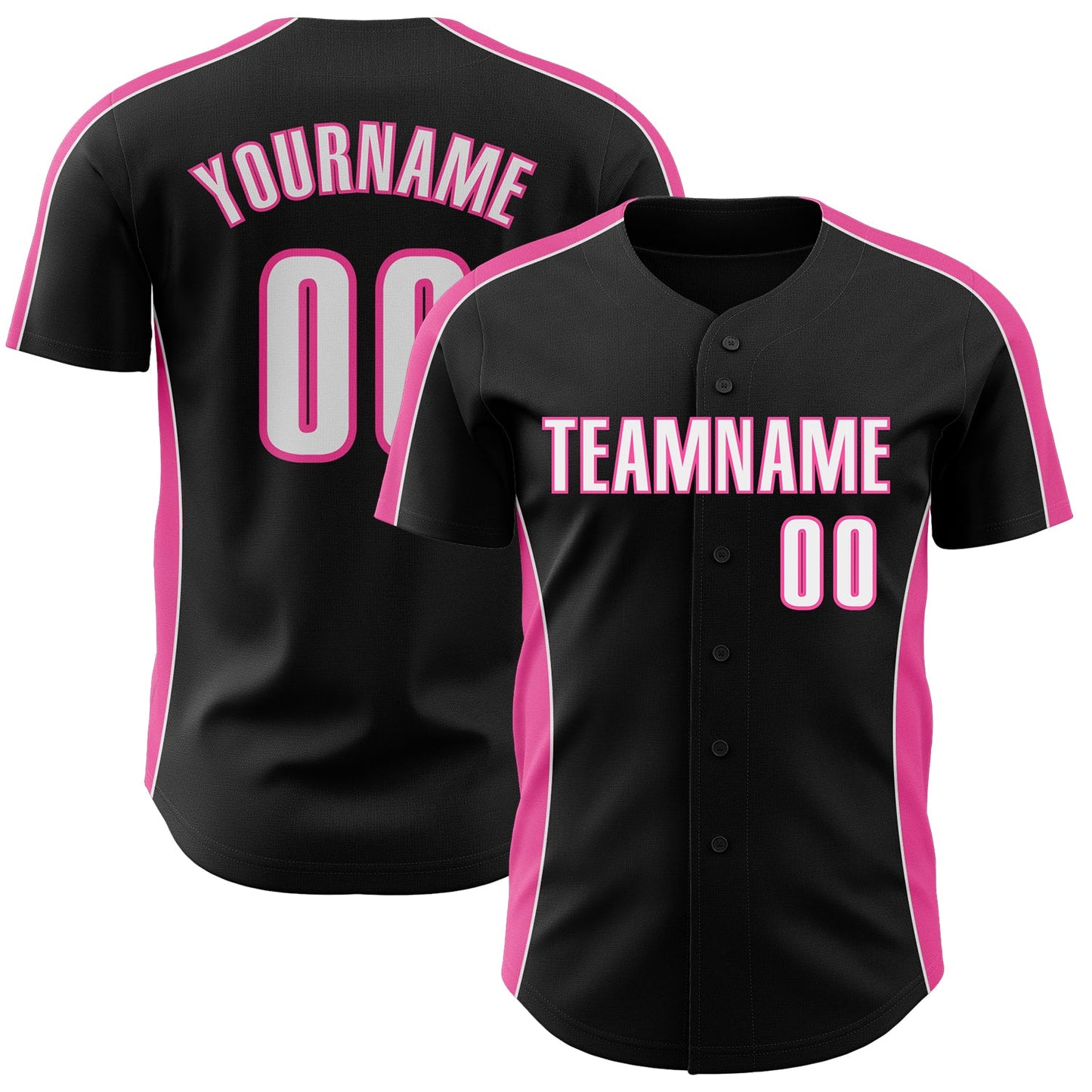 Custom Black White-Pink Classic Color Block Side Panel Stripe Authentic Baseball Jersey - Main View