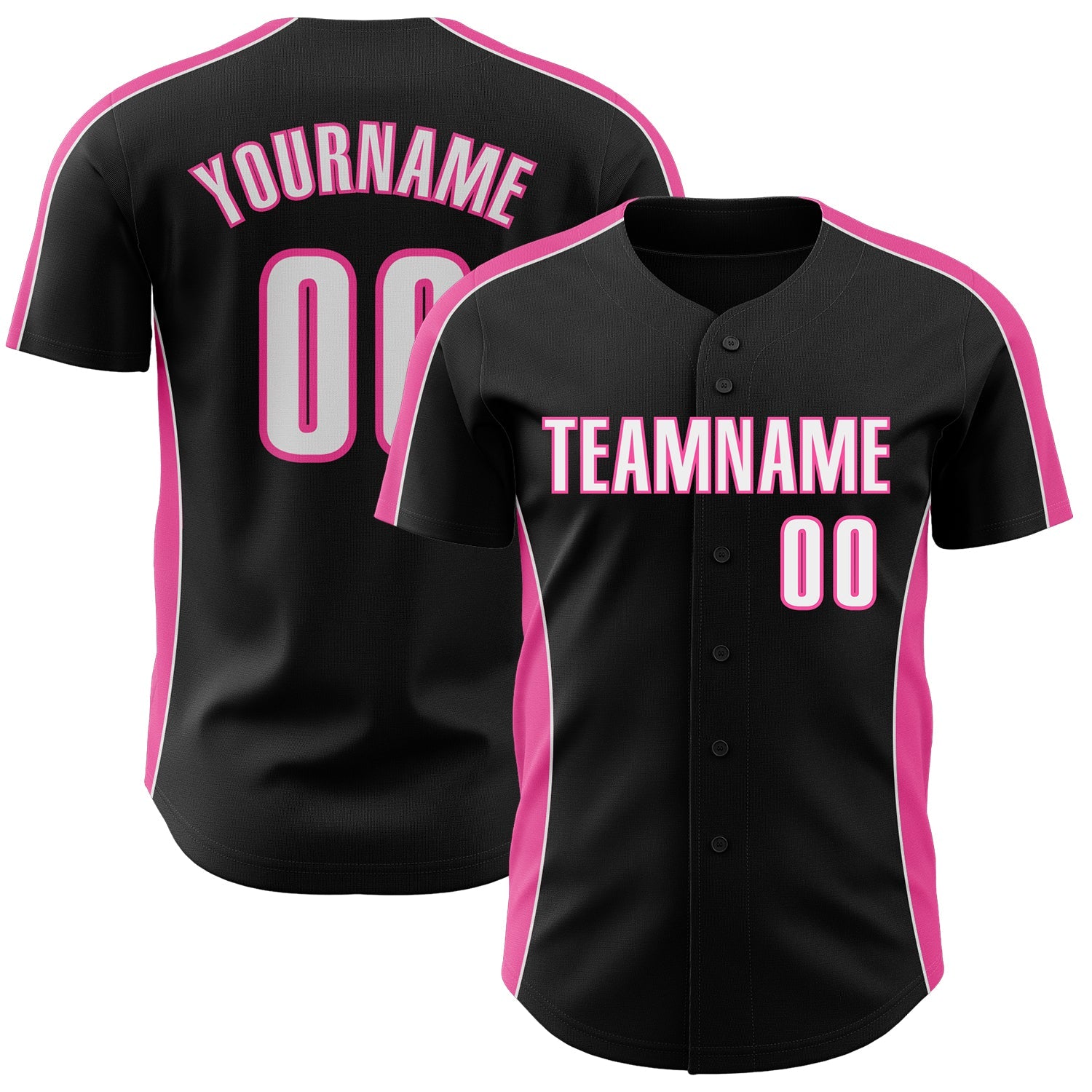 Custom Black White-Pink Classic Color Block Side Panel Stripe Authentic Baseball Jersey - Main View