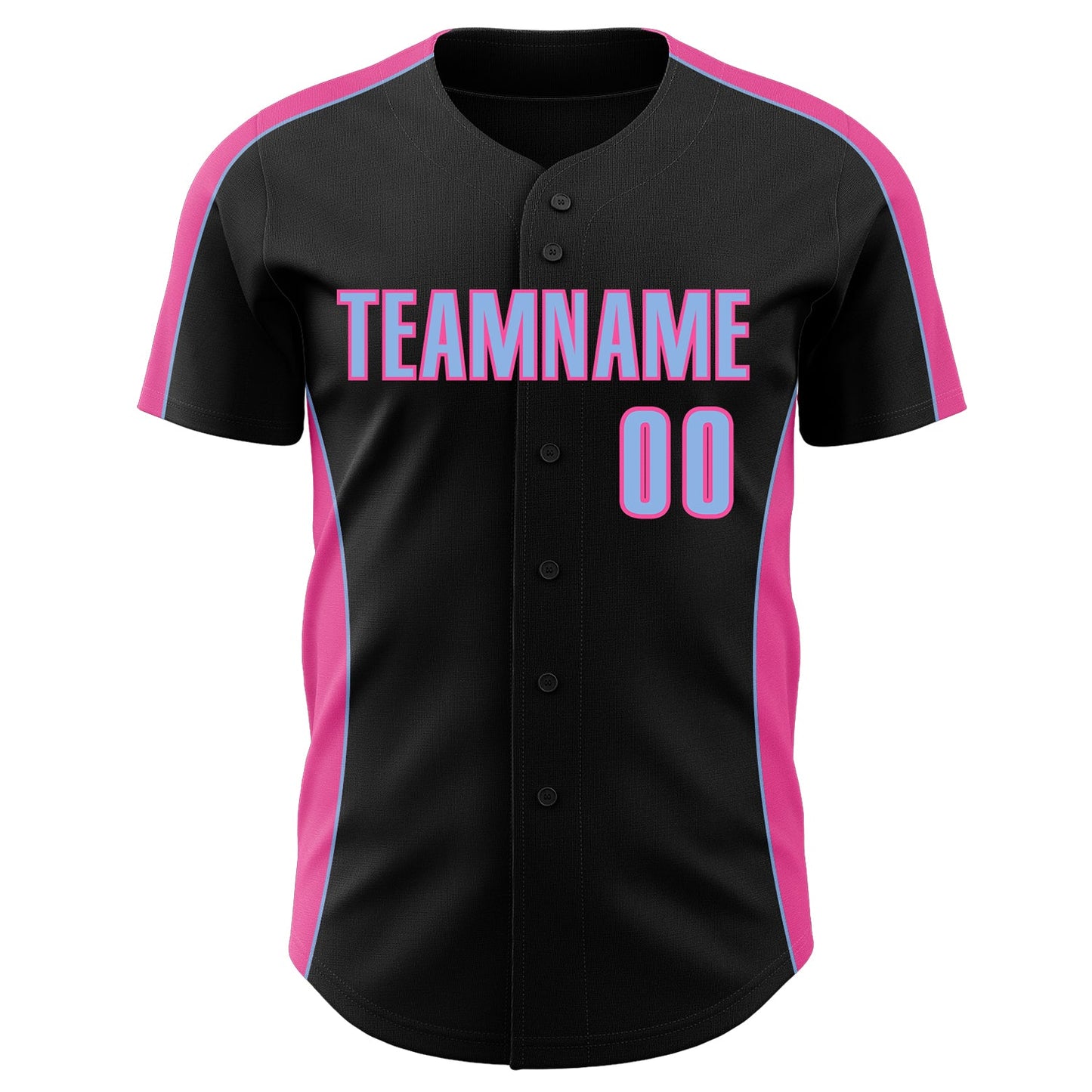 Custom Black Light Blue-Pink Classic Color Block Side Panel Stripe Authentic Baseball Jersey view 2