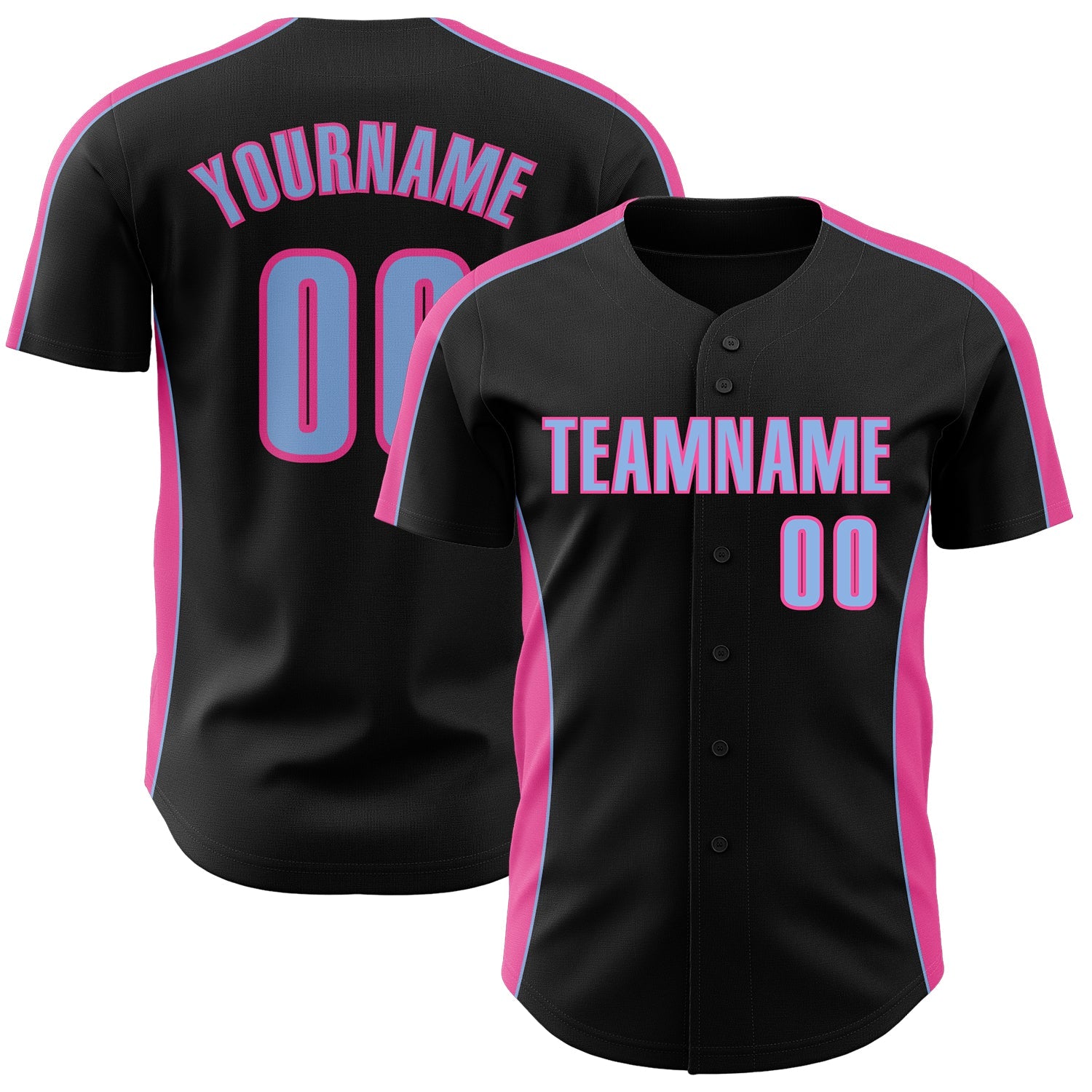 Custom Black Light Blue-Pink Classic Color Block Side Panel Stripe Authentic Baseball Jersey - Main View