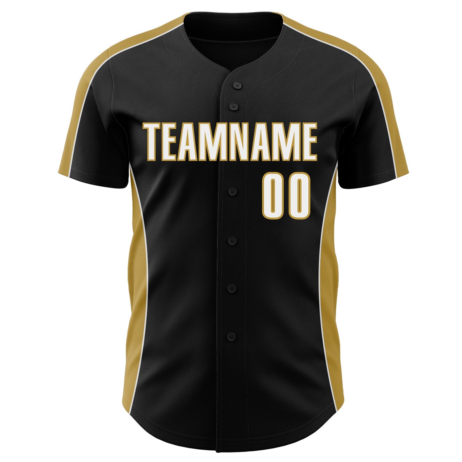Custom Black White-Old Gold Classic Color Block Side Panel Stripe Authentic Baseball Jersey view 2