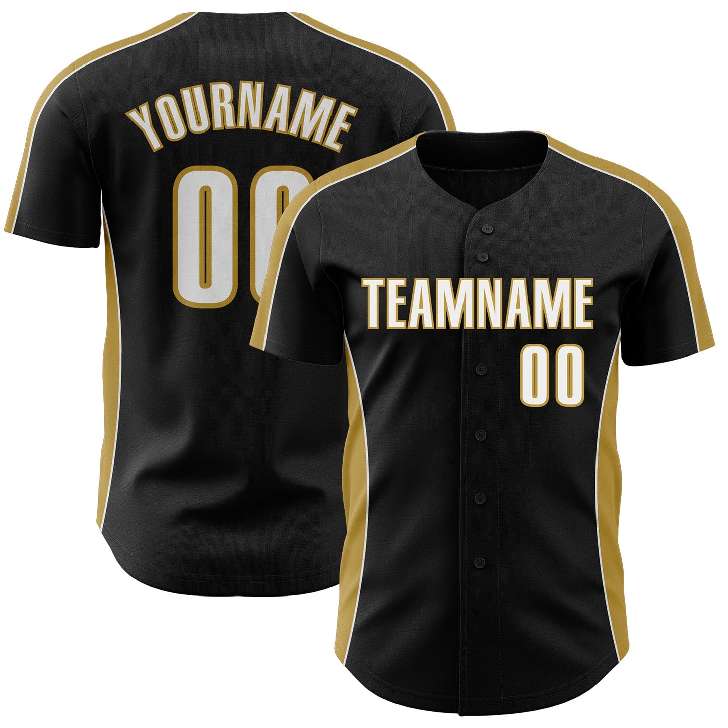 Custom Black White-Old Gold Classic Color Block Side Panel Stripe Authentic Baseball Jersey - Main View