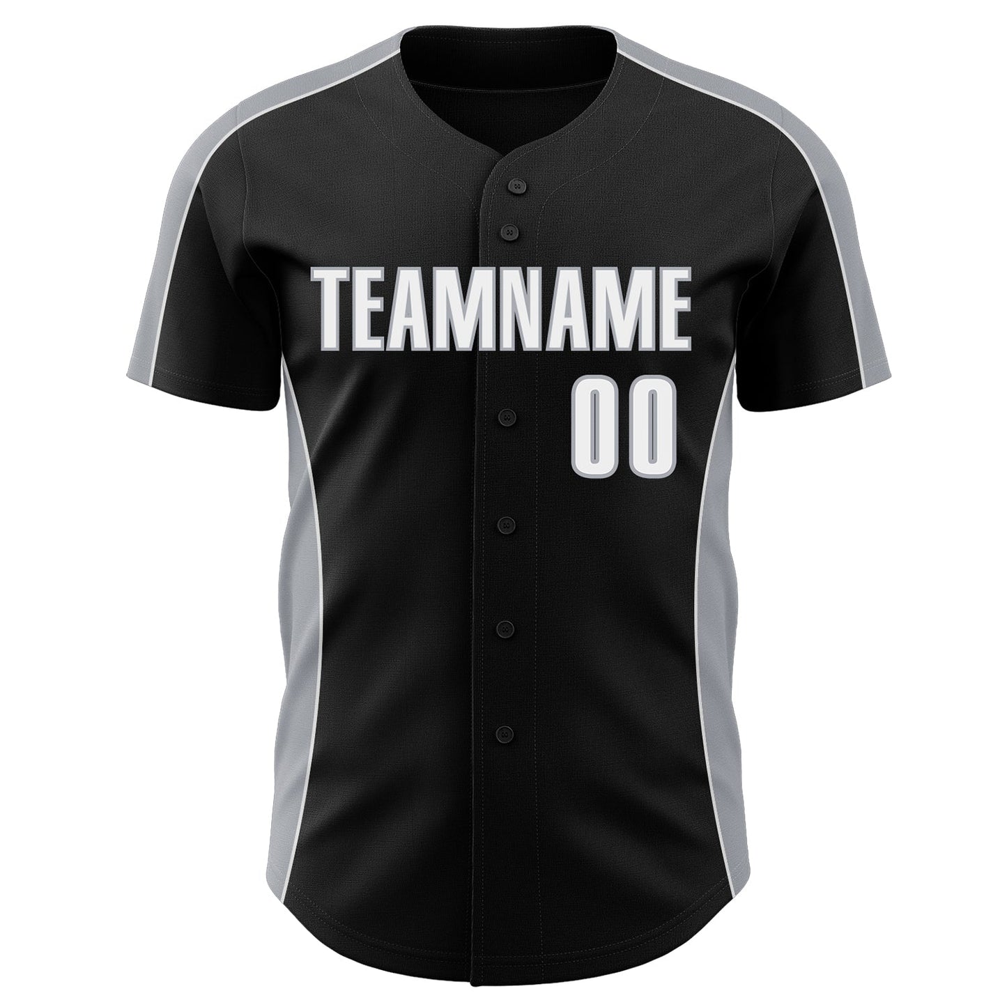 Custom Black White-Gray Classic Color Block Side Panel Stripe Authentic Baseball Jersey view 2