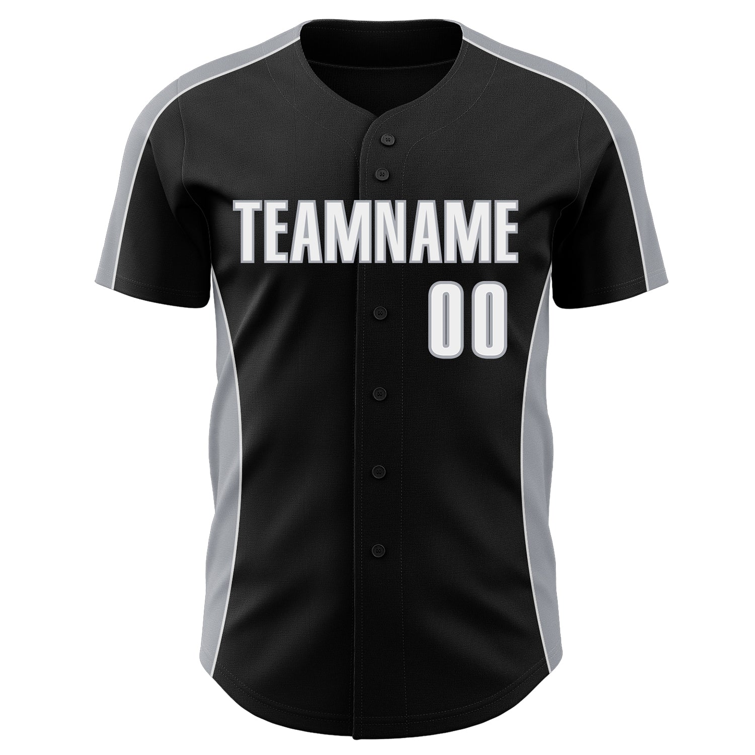 Custom Black White-Gray Classic Color Block Side Panel Stripe Authentic Baseball Jersey view 2