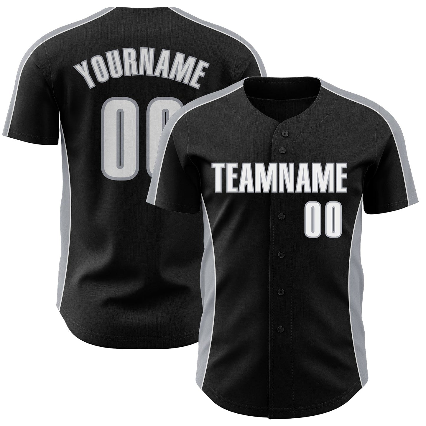 Custom Black White-Gray Classic Color Block Side Panel Stripe Authentic Baseball Jersey - Main View