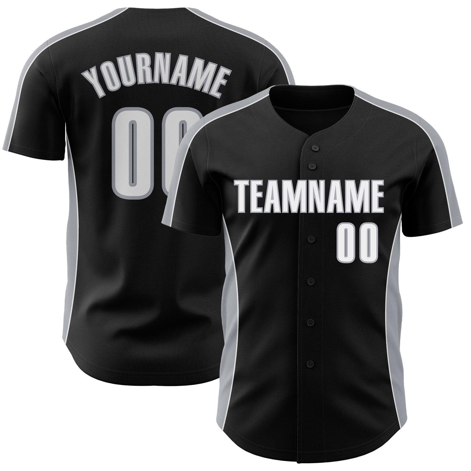 Custom Black White-Gray Classic Color Block Side Panel Stripe Authentic Baseball Jersey - Main View