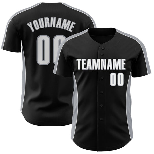 Custom Black White-Gray Classic Color Block Side Panel Stripe Authentic Baseball Jersey - Main View