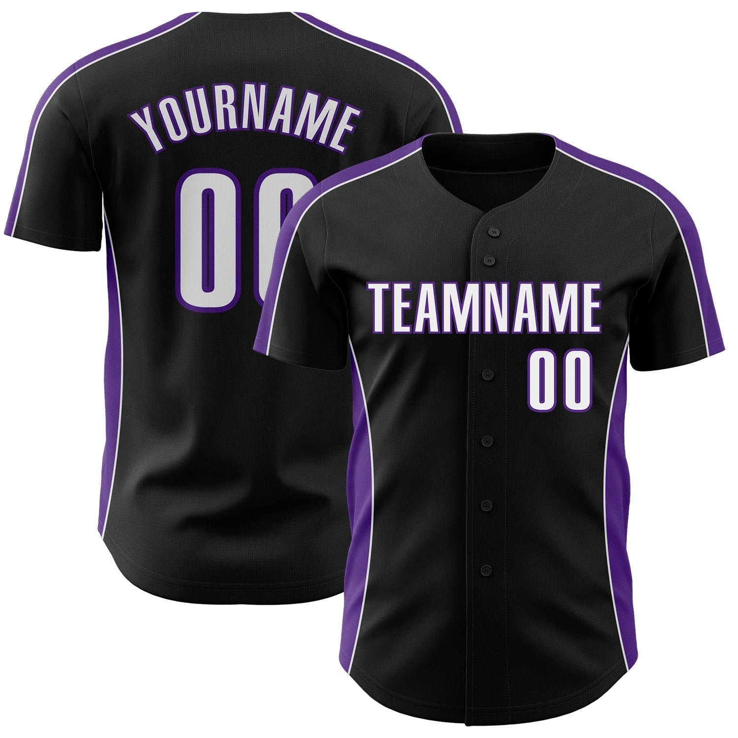 Custom Black White-Purple Classic Color Block Side Panel Stripe Authentic Baseball Jersey - Main View