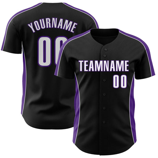 Custom Black White-Purple Classic Color Block Side Panel Stripe Authentic Baseball Jersey - Main View