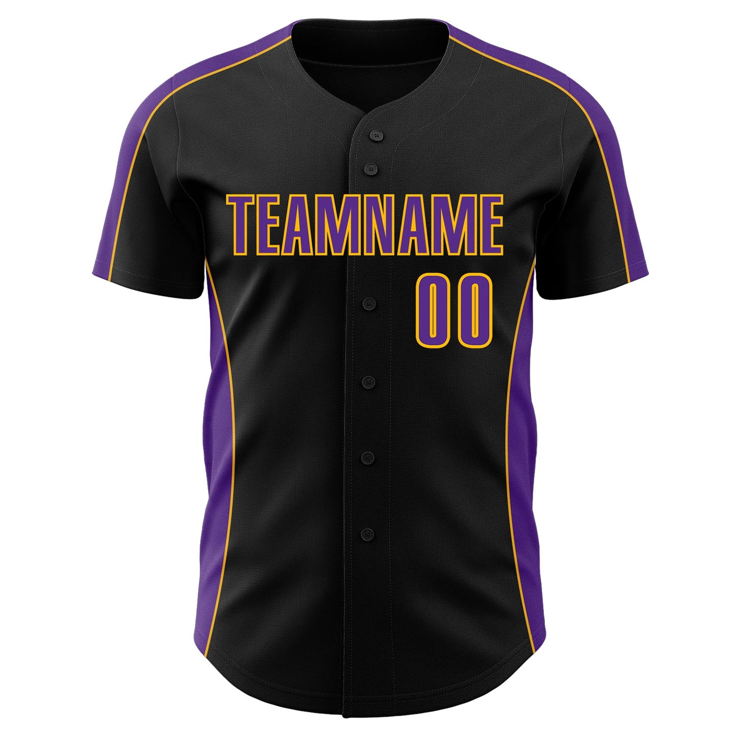 Custom Black Purple-Gold Classic Color Block Side Panel Stripe Authentic Baseball Jersey view 2