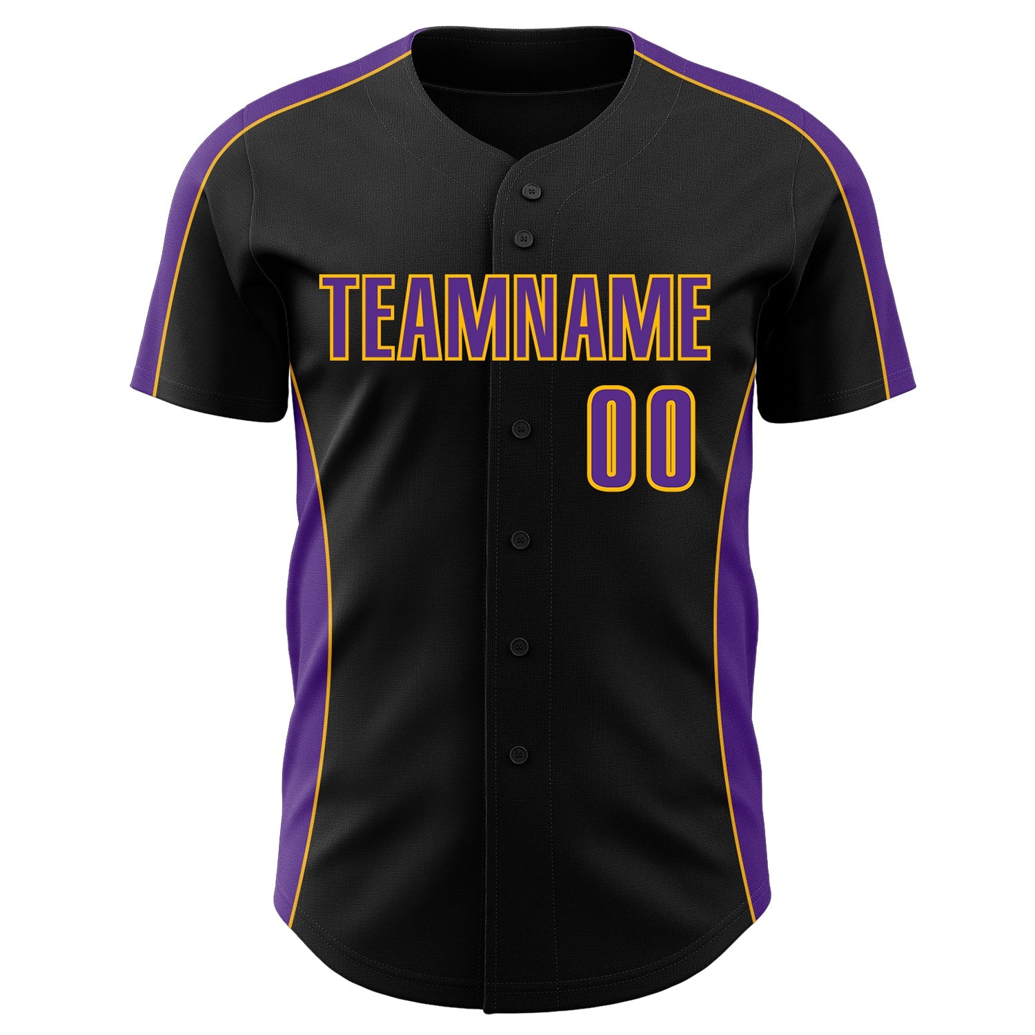 Custom Black Purple-Gold Classic Color Block Side Panel Stripe Authentic Baseball Jersey view 2