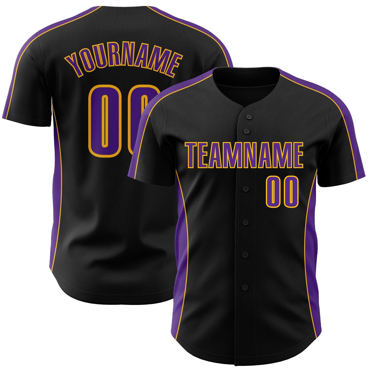 Custom Black Purple-Gold Classic Color Block Side Panel Stripe Authentic Baseball Jersey - Main View