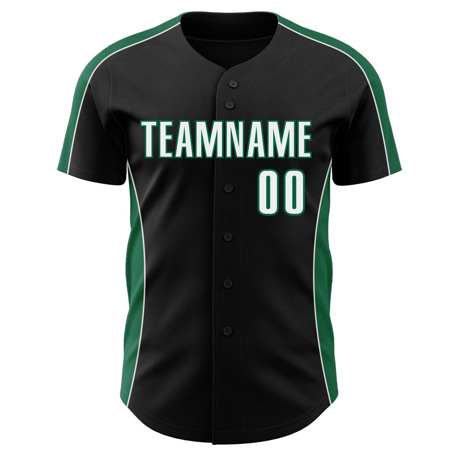 Custom Black White-Kelly Green Classic Color Block Side Panel Stripe Authentic Baseball Jersey view 2