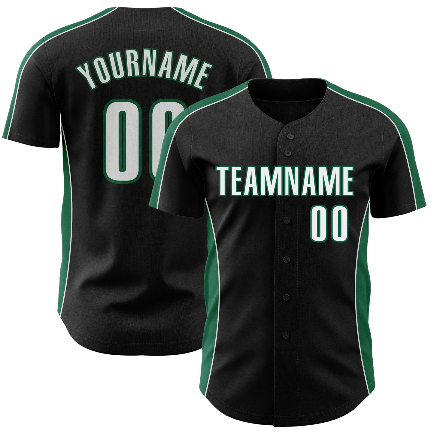 Custom Black White-Kelly Green Classic Color Block Side Panel Stripe Authentic Baseball Jersey - Main View