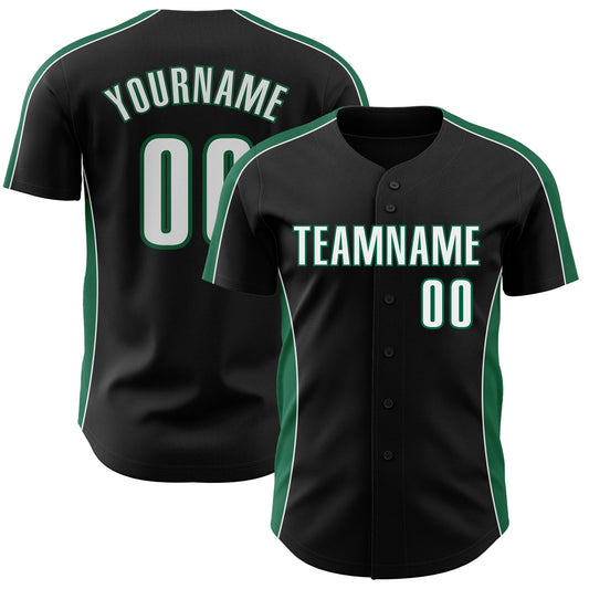 Custom Black White-Kelly Green Classic Color Block Side Panel Stripe Authentic Baseball Jersey - Main View