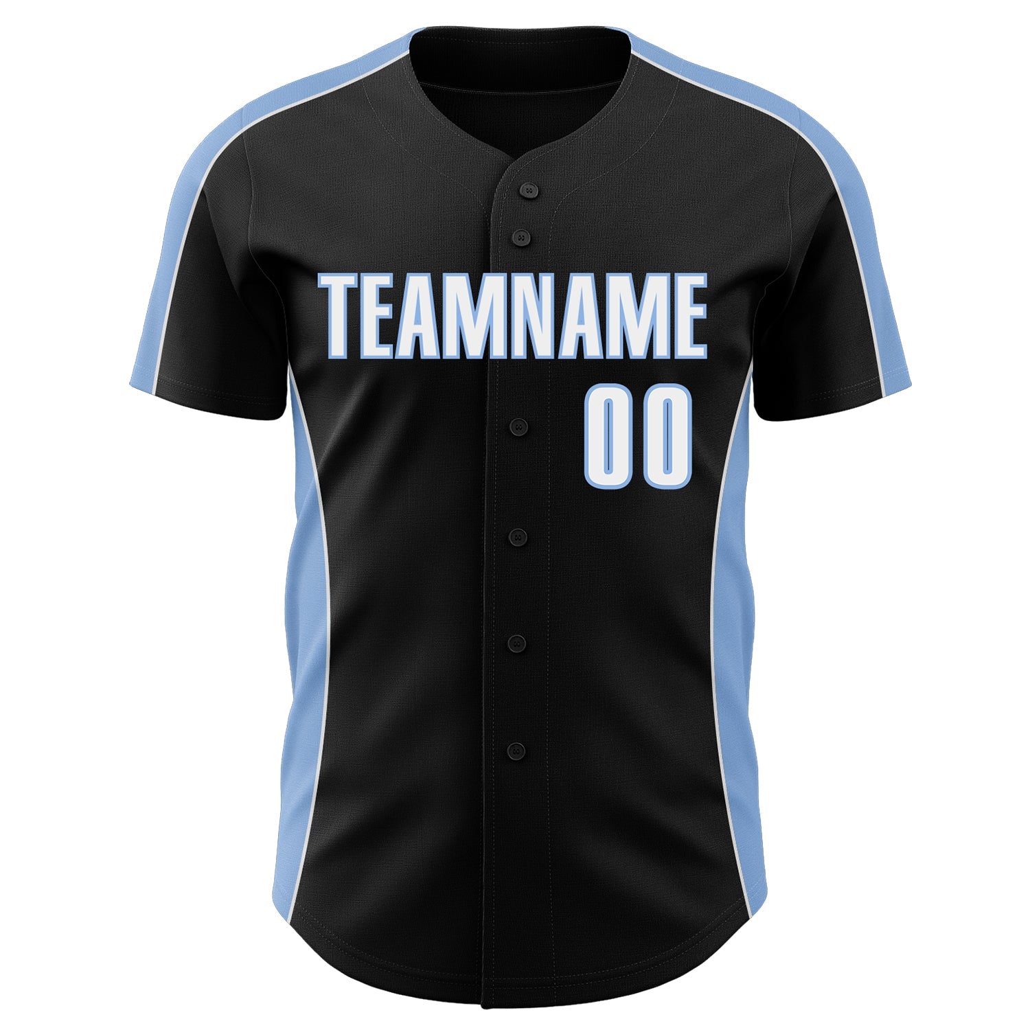 Custom Black White-Light Blue Classic Color Block Side Panel Stripe Authentic Baseball Jersey view 2