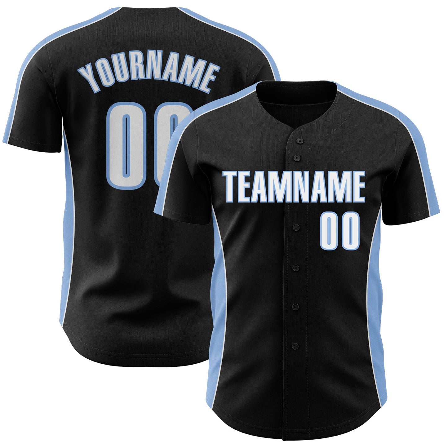 Custom Black White-Light Blue Classic Color Block Side Panel Stripe Authentic Baseball Jersey - Main View