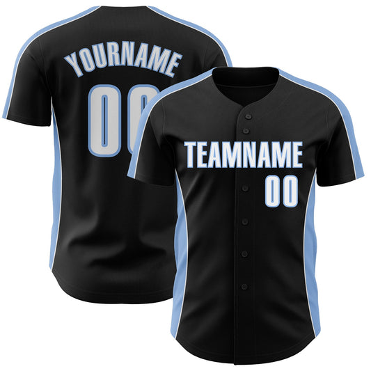 Custom Black White-Light Blue Classic Color Block Side Panel Stripe Authentic Baseball Jersey - Main View