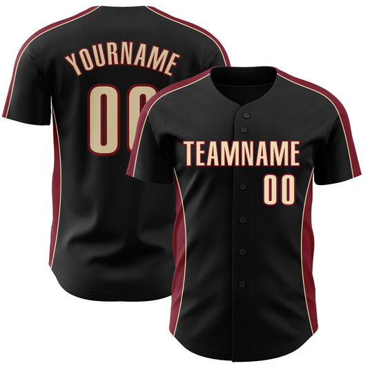 Custom Black Cream-Crimson Classic Color Block Side Panel Stripe Authentic Baseball Jersey - Main View