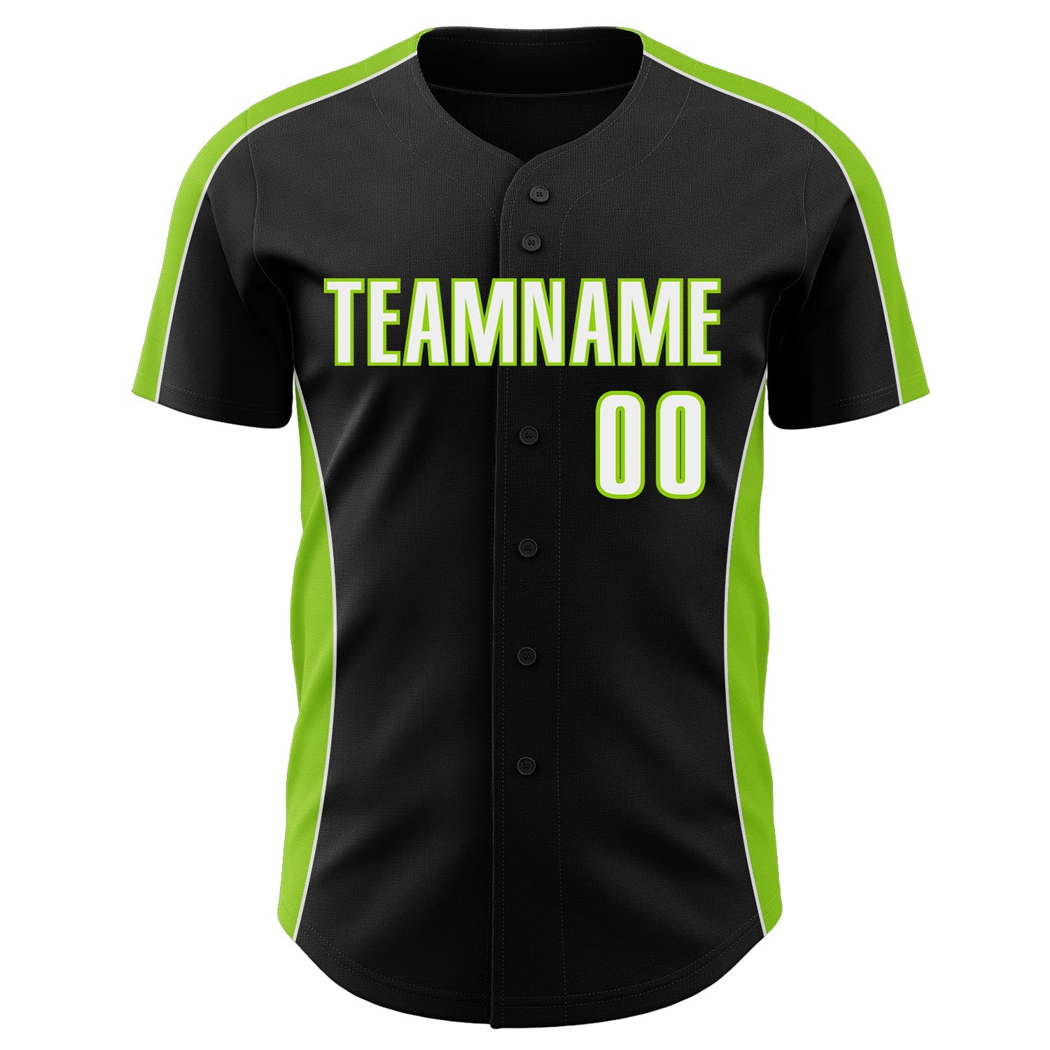 Custom Black White-Neon Green Classic Color Block Side Panel Stripe Authentic Baseball Jersey view 2