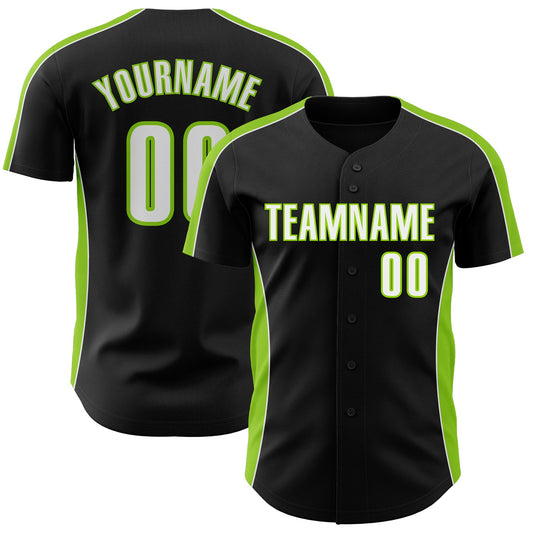 Custom Black White-Neon Green Classic Color Block Side Panel Stripe Authentic Baseball Jersey - Main View