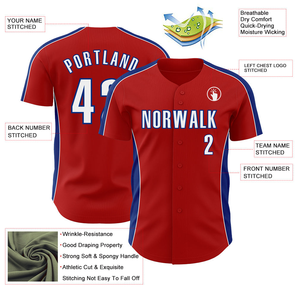 Custom Red White-Royal Classic Color Block Side Panel Stripe Authentic Baseball Jersey view 3
