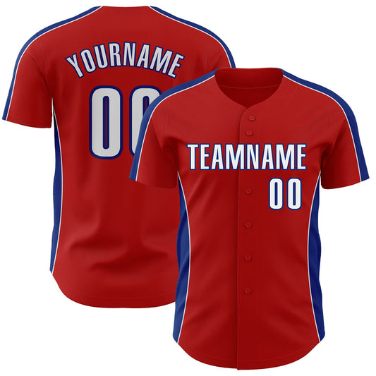 Custom Red White-Royal Classic Color Block Side Panel Stripe Authentic Baseball Jersey - Main View