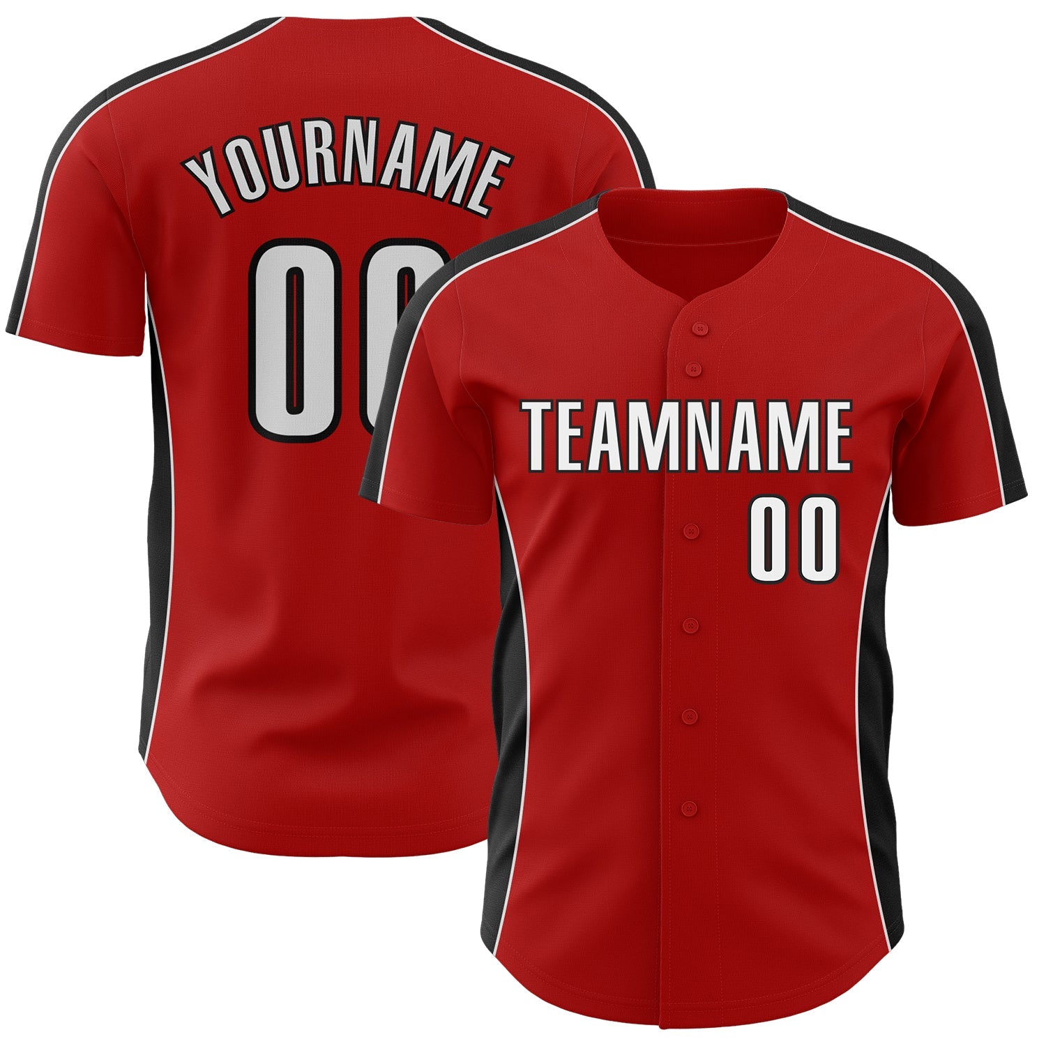 Custom Red White-Black Classic Color Block Side Panel Stripe Authentic Baseball Jersey - Main View