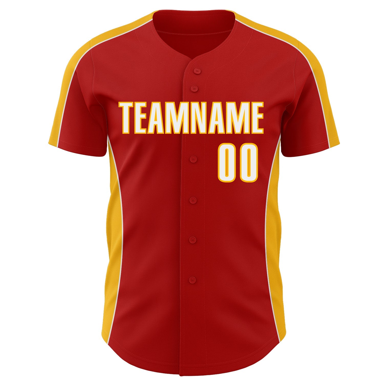 Custom Red White-Gold Classic Color Block Side Panel Stripe Authentic Baseball Jersey view 2