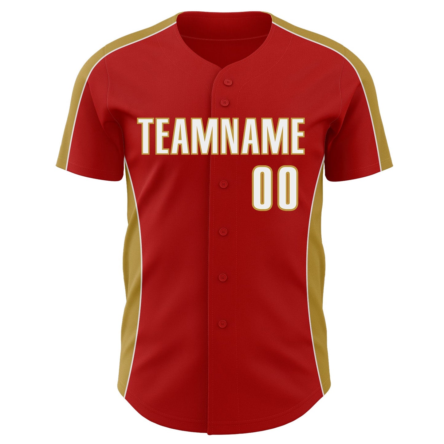 Custom Red White-Old Gold Classic Color Block Side Panel Stripe Authentic Baseball Jersey view 2