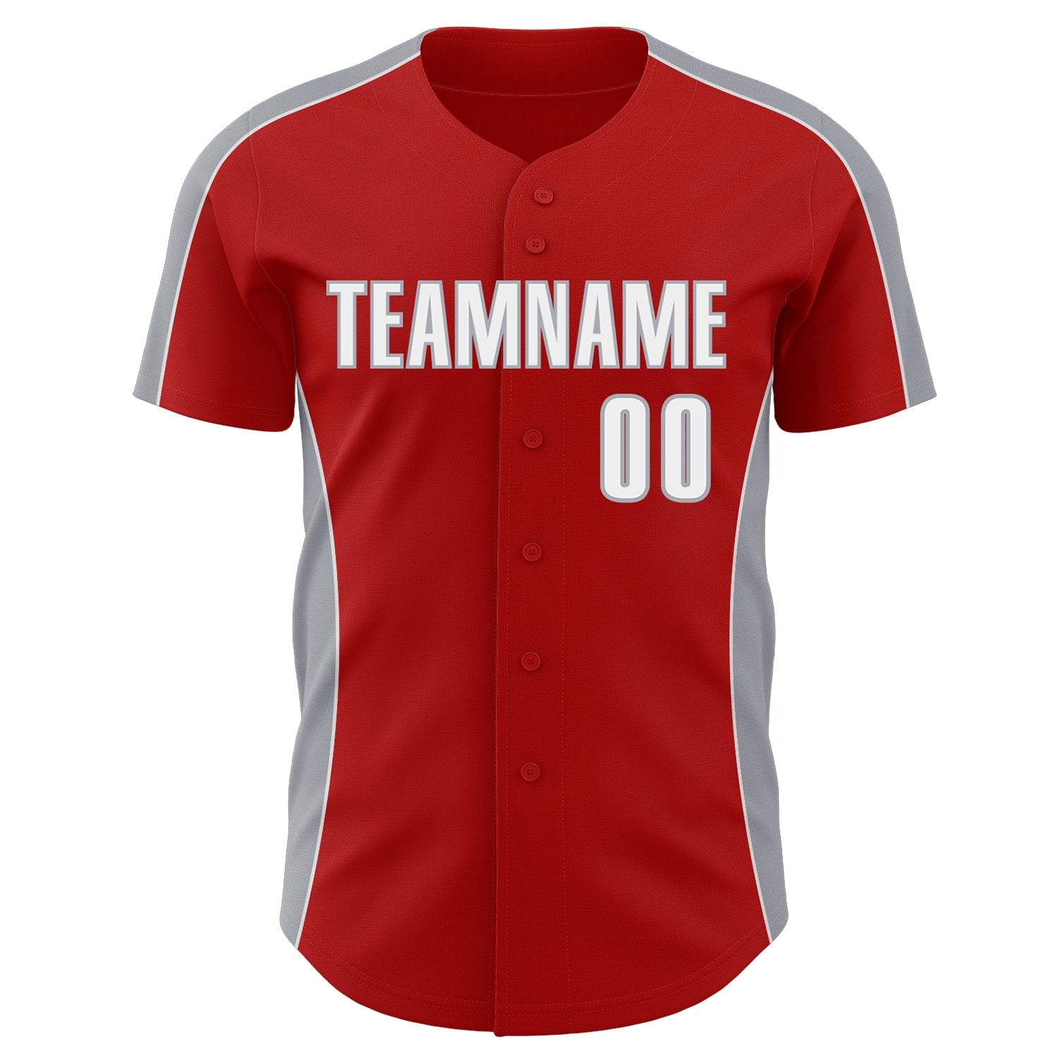 Custom Red White-Gray Classic Color Block Side Panel Stripe Authentic Baseball Jersey view 2