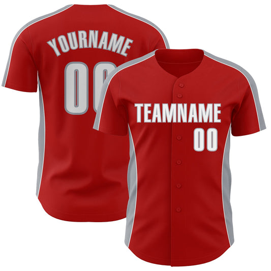 Custom Red White-Gray Classic Color Block Side Panel Stripe Authentic Baseball Jersey - Main View