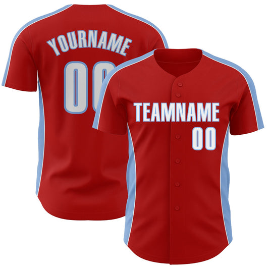 Custom Red White-Light Blue Classic Color Block Side Panel Stripe Authentic Baseball Jersey - Main View