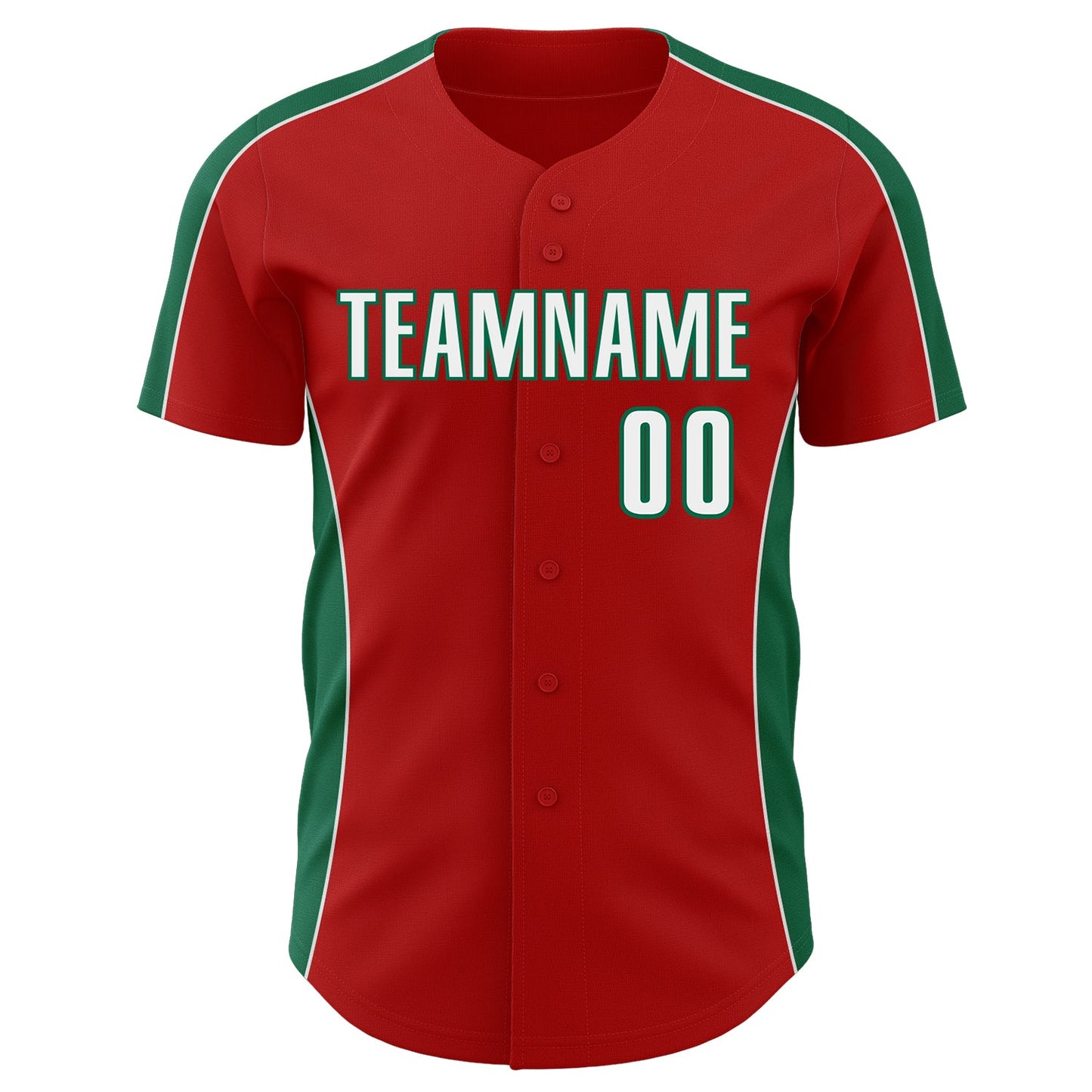 Custom Red White-Kelly Green Classic Color Block Side Panel Stripe Authentic Baseball Jersey view 2