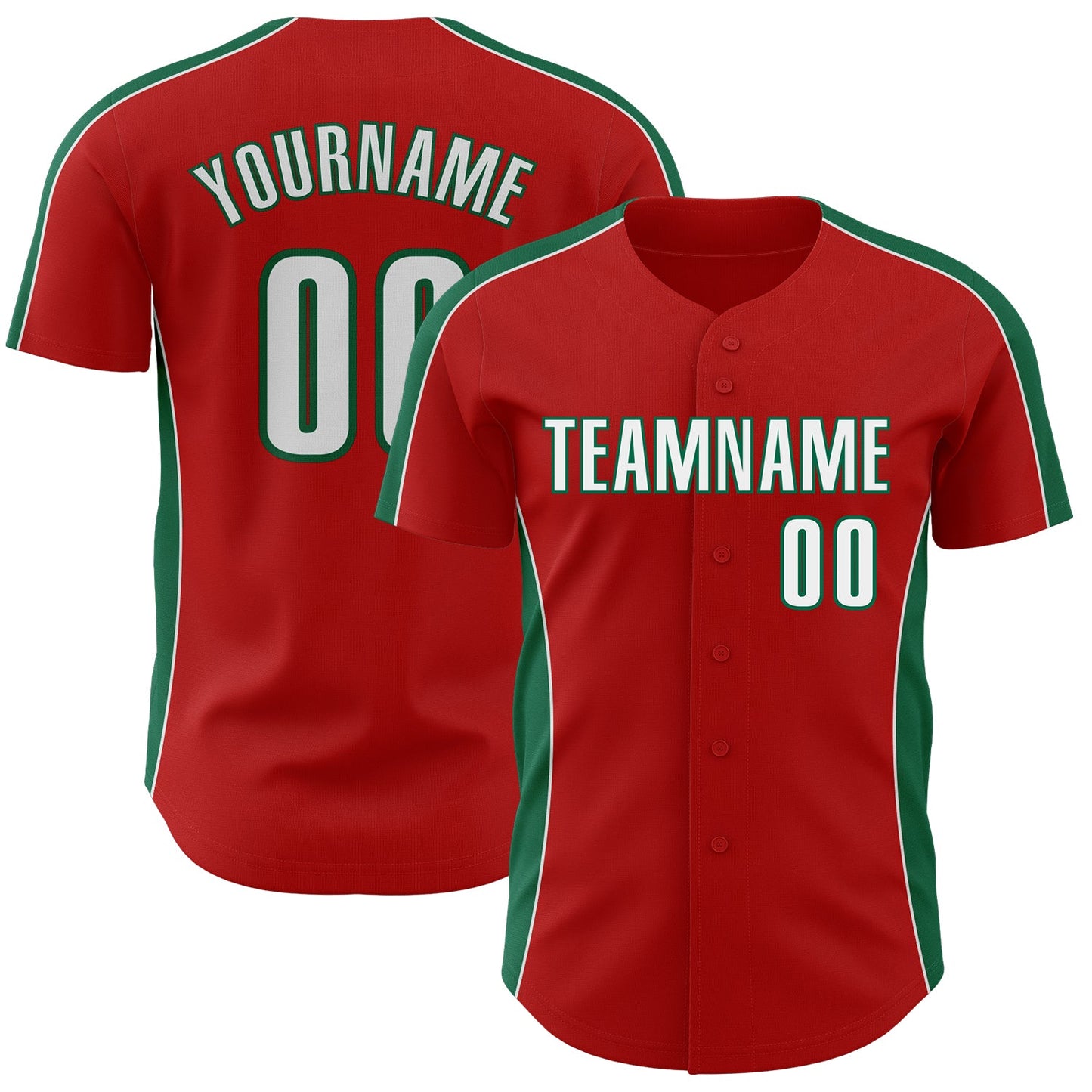 Custom Red White-Kelly Green Classic Color Block Side Panel Stripe Authentic Baseball Jersey - Main View